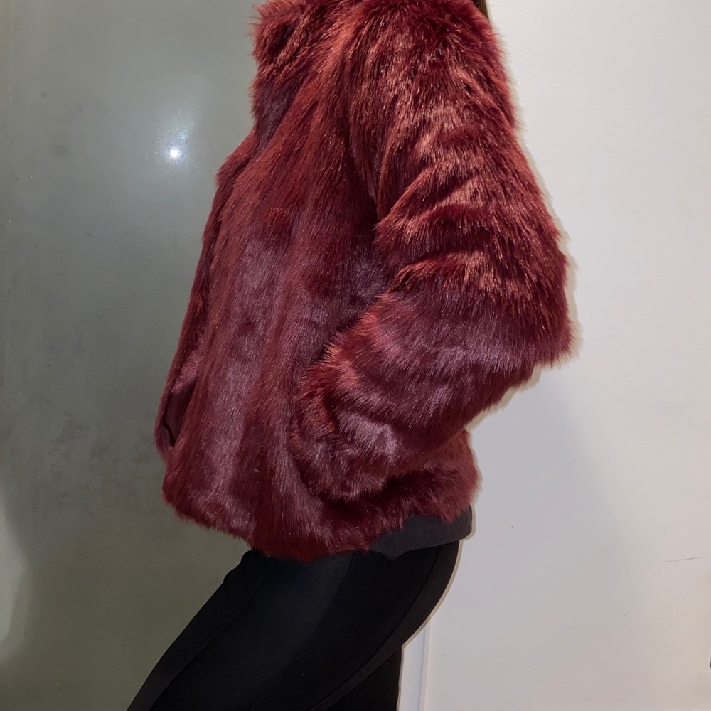 Faux Fur Jacket In Deep Burgundy Size small